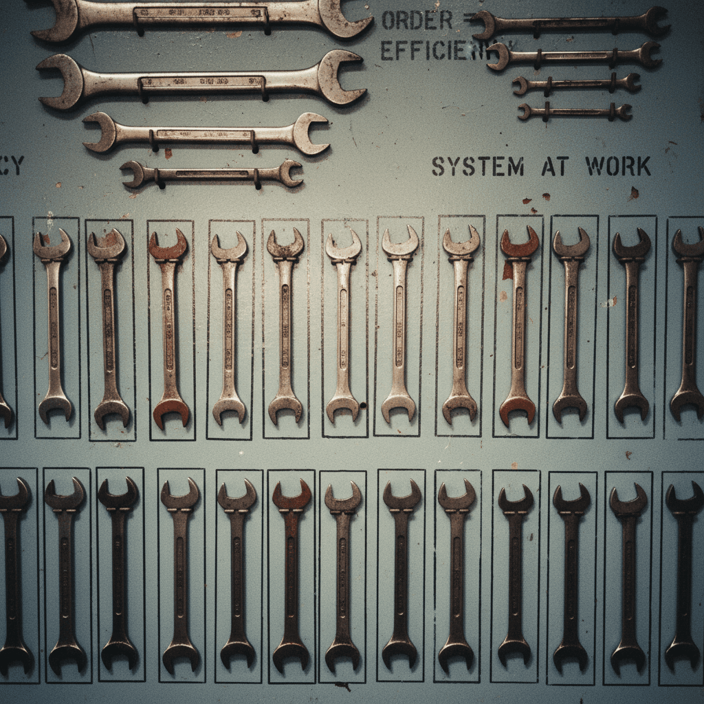 Tool board with organised equipment on site